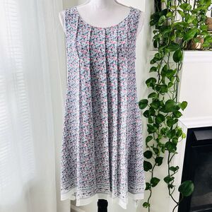 Sophia Max Blue & Pink Floral Chiffon Fully Lined Flowy Pleated Dress - Medium